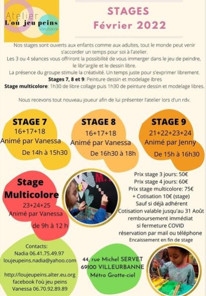 Stages peinture/modelage/collage Atelier L'OU JEU PEINS