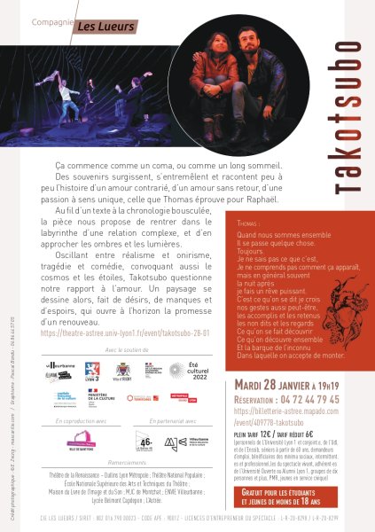 TAKOTSUBO - Cie Les Lueurs - Représentation au THÉÂTRE ASTRÉE - 28 JANVIER 19H19 - GRATUIT POUR ÉTUDIANTS ET MOINS DE 18 ANS