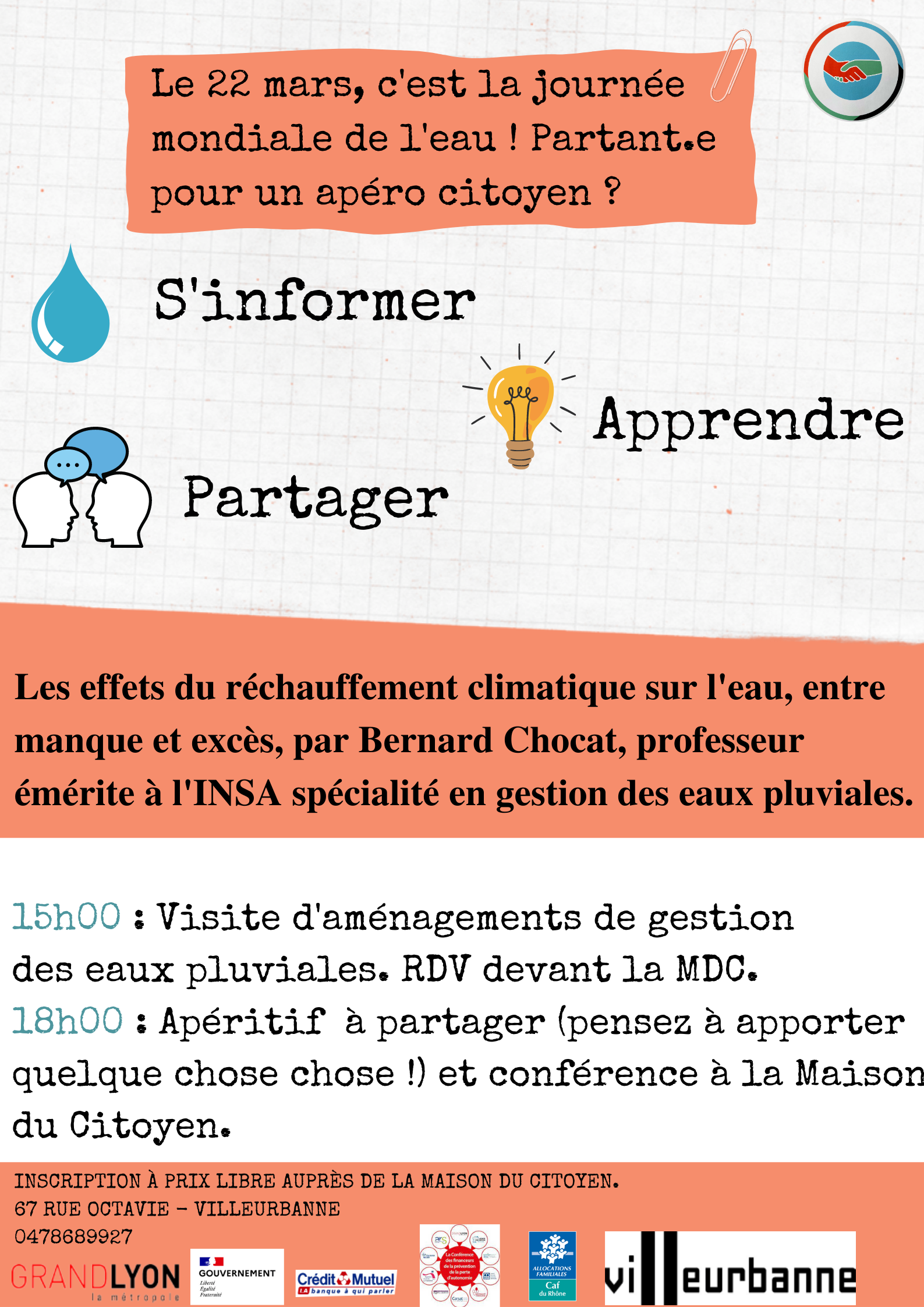 Le 22 mars, c'est la journée mondiale de l'eau : partant.e pour un apéro citoyen à la Maison du Citoyen ?